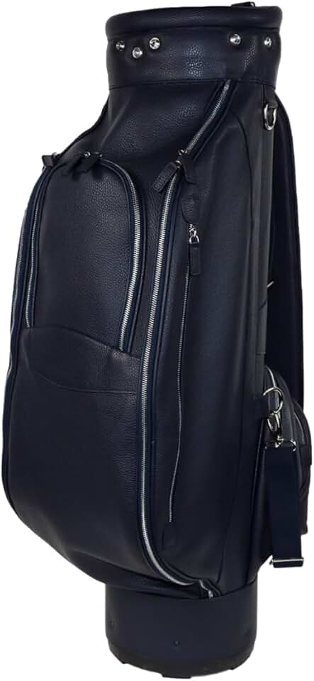 Leather Golf Cart Bag with Shoulder Strap | Handmade to Order in Italy, Soft Pebble-Grain Waterproof Leather | Golf Clubs Bag Golf Equipment & Accessories (Navy Blue)