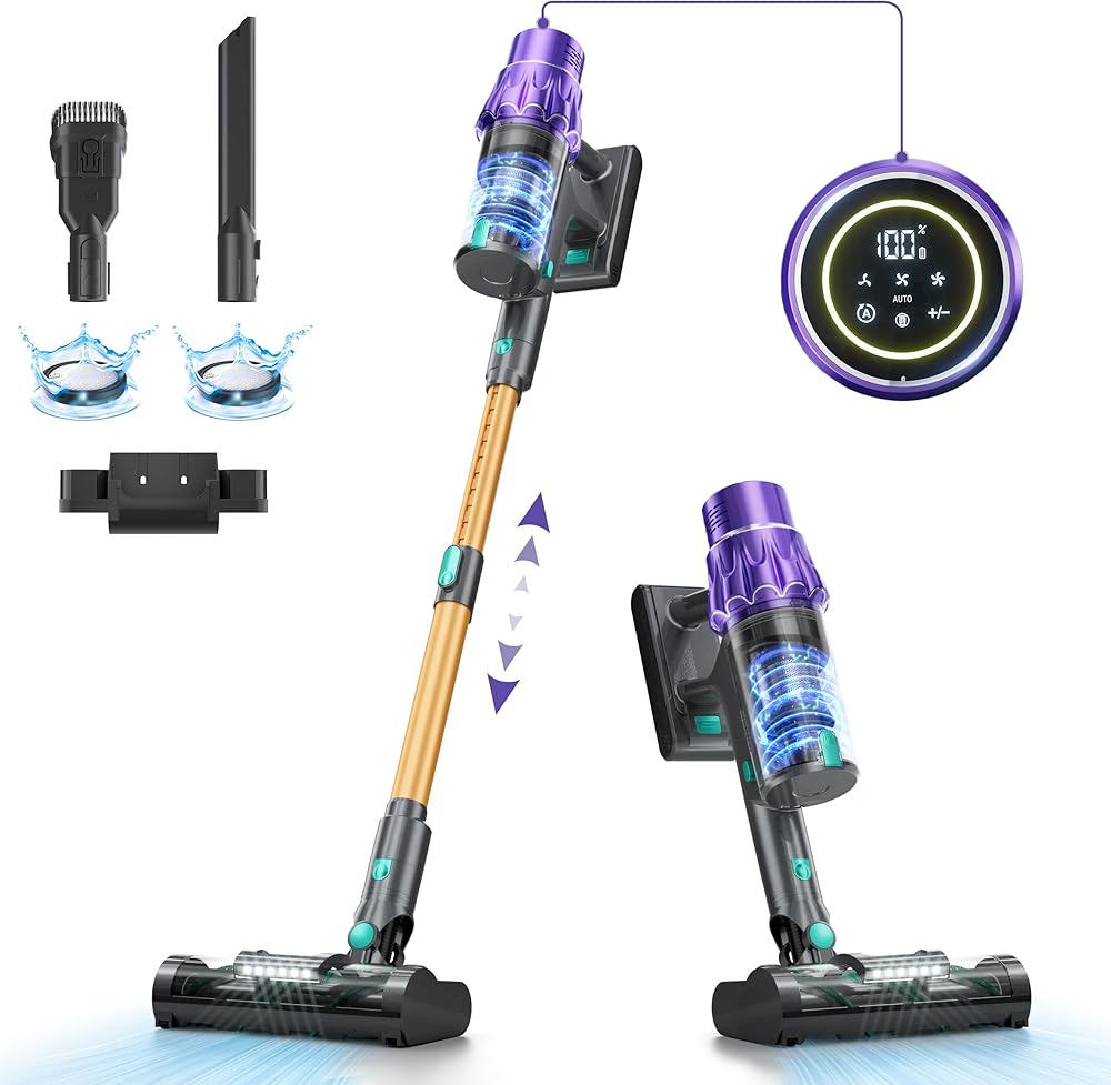 Cordless Vacuum Cleaner, Vacuum Cleaners for Home 530W/45Kpa Powerful Suction with LED Touch Display, Rechargeable Stick Vacuum, 60 Mins Runtime, Handheld Vacuum for Carpets, Hard Floors, Pet Hair