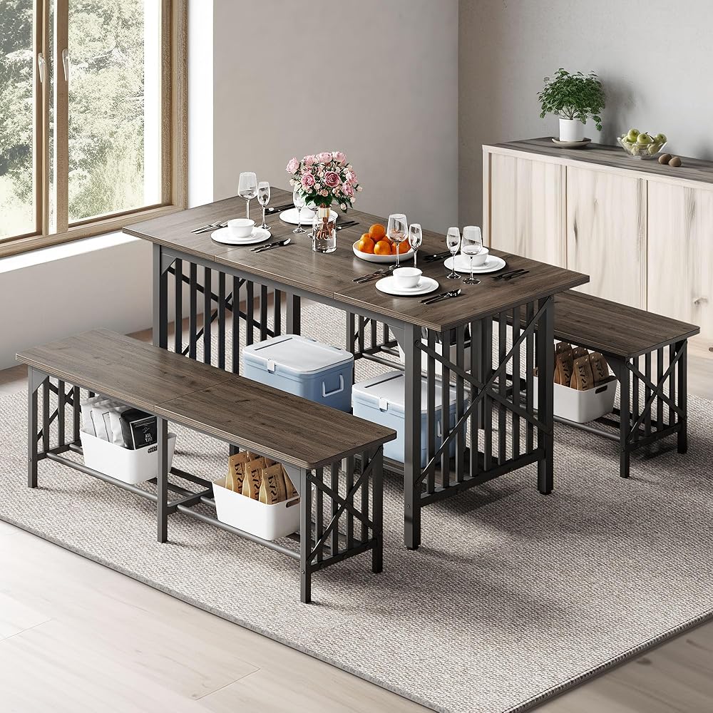 DWVO 3-Piece Dining Table Set for 4-6 People, 63