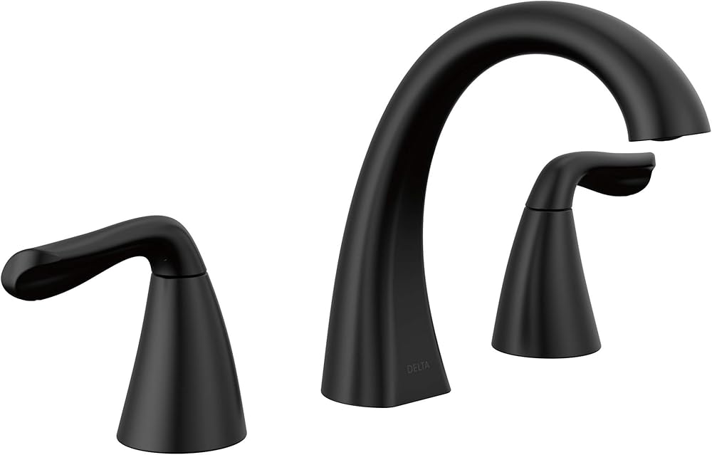 Delta Faucet Arvo Widespread Bathroom Faucet 3 Hole, Matte Black Bathroom Faucet, Bathroom Sink Faucet, Drain Assembly Included, Matte Black 35840LF-BL