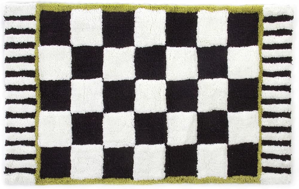 MACKENZIE-CHILDS Bath Rug, Bath Mat for Bathroom Use, Cotton Rug, Black-and-White Courtly Check