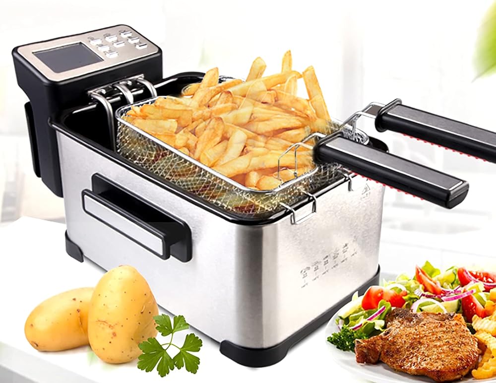 4L Electric Deep Fryer Stainless Steel Deep Fat Countertop Fryer LED Display Temperature Control Removable Oil Basket Non-Stick with Safety Handle and Viewing Window Easy Clean 2000W