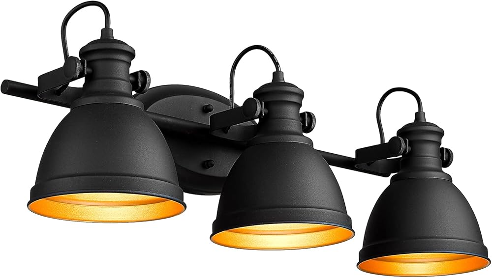 Industrial Bathroom Vanity Lamp, 3-Light Wall Mounted Vanity Lighting Fixture Over Mirror, Black Metal Frame, AD-2152-3W