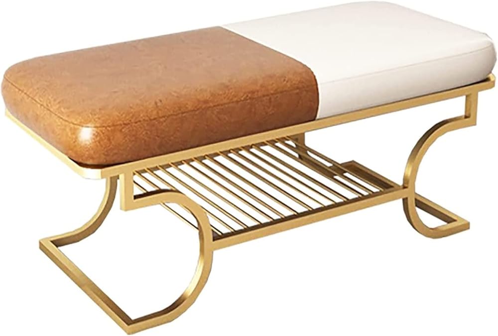 Shoe Storage Bench Entryway Hallway Furniture, Modern Shoe Stool 2-Tier Shoe Rack Strong and Sturdy Home Entrance Bench for Entryway, Living Room, Hallway(Gold)
