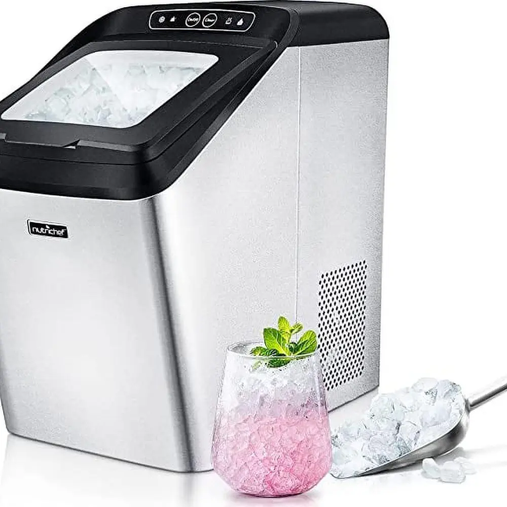Countertop Nugget Ice Maker Machine – Electric Nugget Ice Maker Countertop with Ice Scoop and Basket