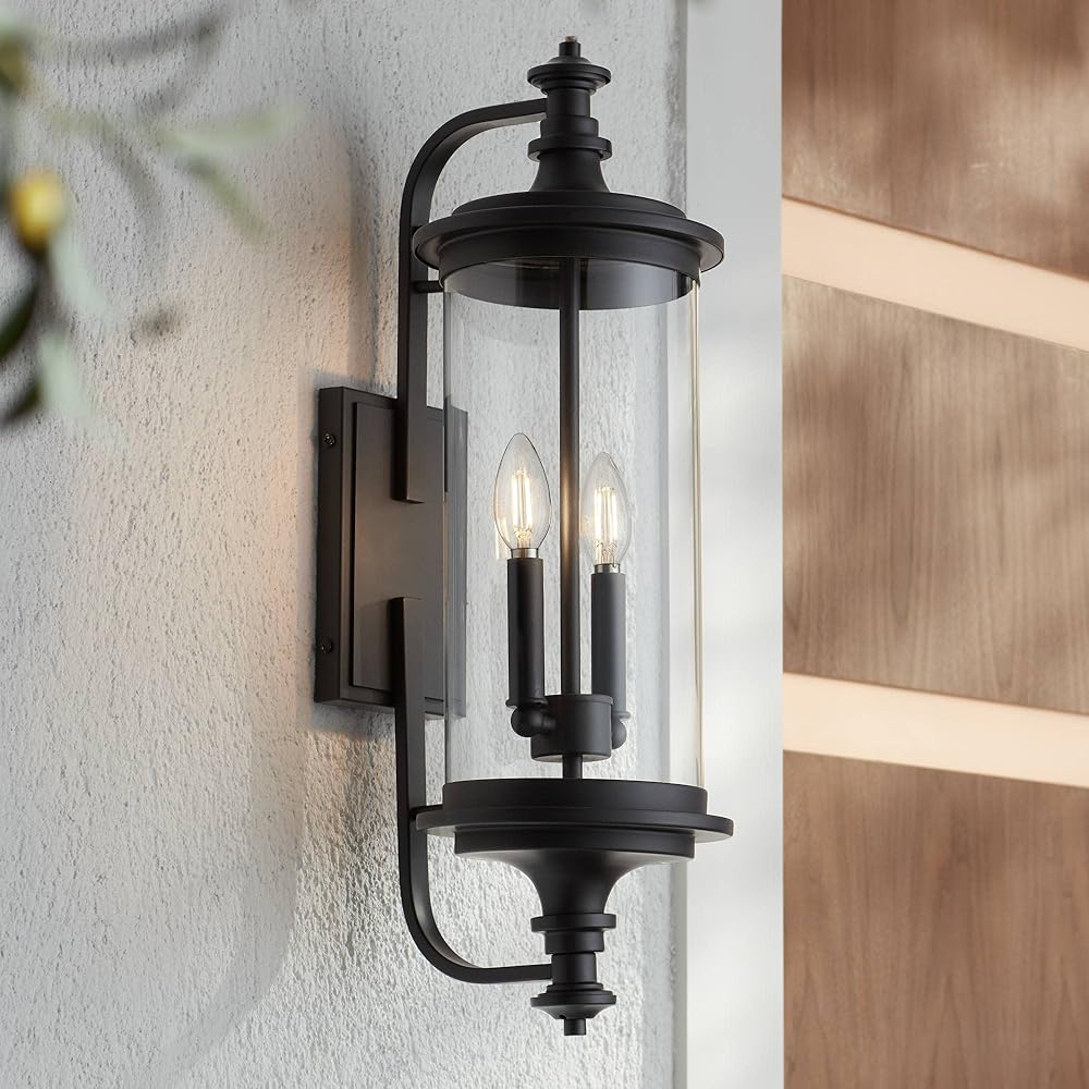 Possini Euro Design Medici Modern Outdoor Wall Light Fixture Black Metal Frame 24 1/2