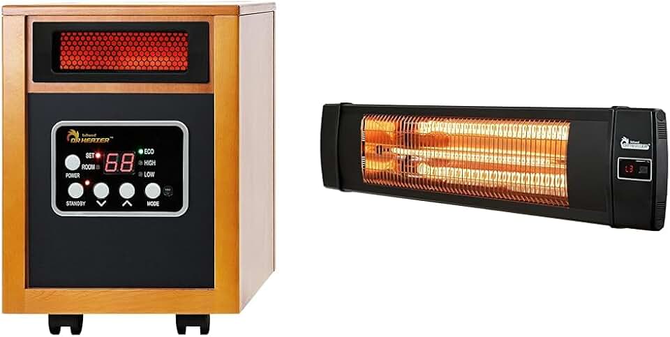 Dr Infrared Heater Portable Space Heater, 1500-Watt, Cherry & DR-238 Carbon Infrared Outdoor Heater for Restaurant, Patio, Backyard, Garage, and Decks, Standard, Black