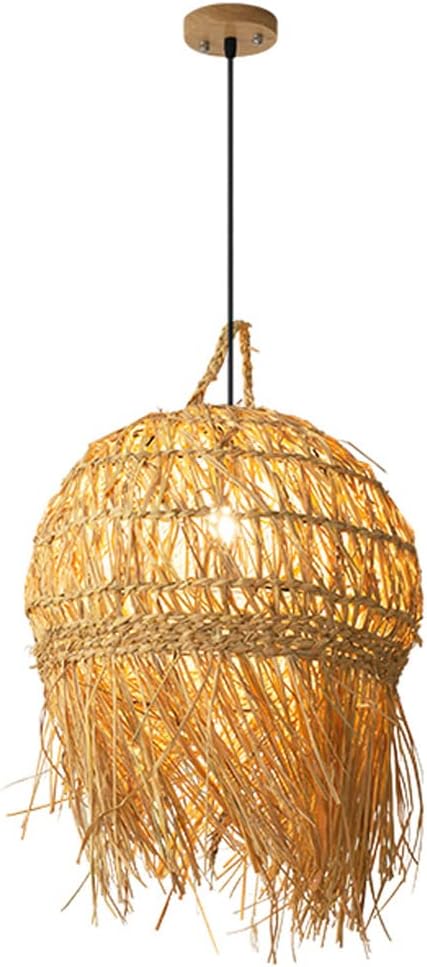 Bamboo Pendant Light Fixture 1 Lights Rattan Pendant Lamp Woven Hanging Light for Kitchen Island Nursery in Beige Bamboo Woven Light Fixture