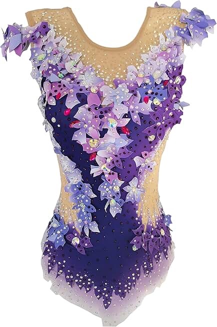 Rhythmic Gymnastics Leotards Purple Flower Diamond Sleeveless Girls Competition Performance