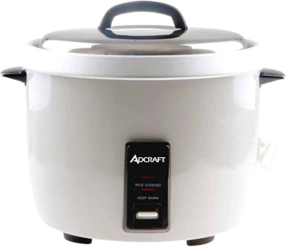 Adcraft Commercial Heavy Duty Electric Rice Cooker with 30 Cup Capacity and Oversized Fork, Stainless Steel Lid with Aluminum Interior, 30-Cup, White