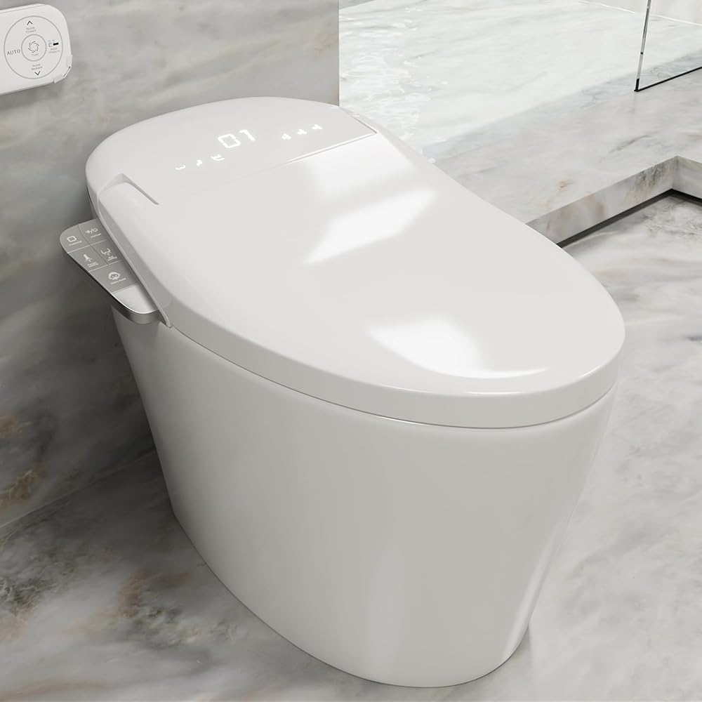 Smart Toilet with Tankless, Auto Open/Close Lid, Auto Flush,Heated Seat, Dryer, Elderly/Children Mode, Night Light, 1.32GPF Flush Power, LED Display, Side Control Panel & Wireless Remote