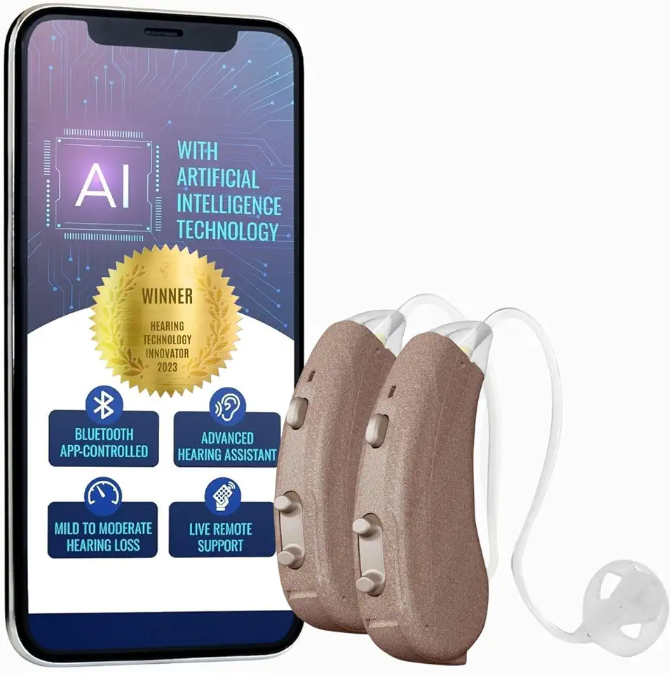 Tuned AI Powered Self-Fitting OTC Hearing Aids for Seniors and Adults, Bluetooth App Controlled, Self-Adjusting, AI Assistant, Hearing Amplifiers for Mild to Moderate Hearing Loss, Smartphone Required