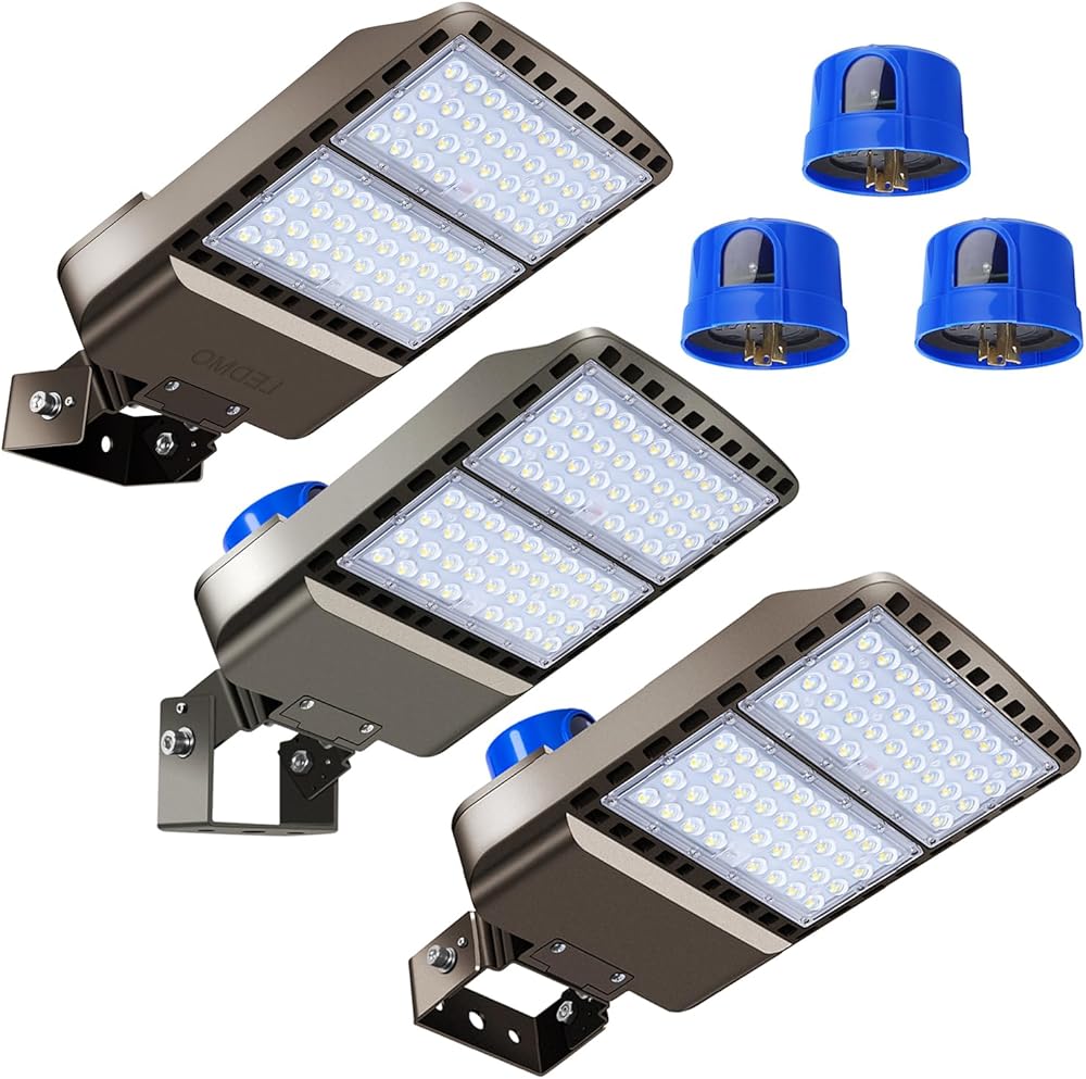 Parking Lot Lights 28000LM 200W LED Flood Lights Outdoor Adjustable Trunnion Mount Dusk to Dawn Area Lights 5000K Commercial Wall Mount IP65 Led Shoebox Lights 3 Pack