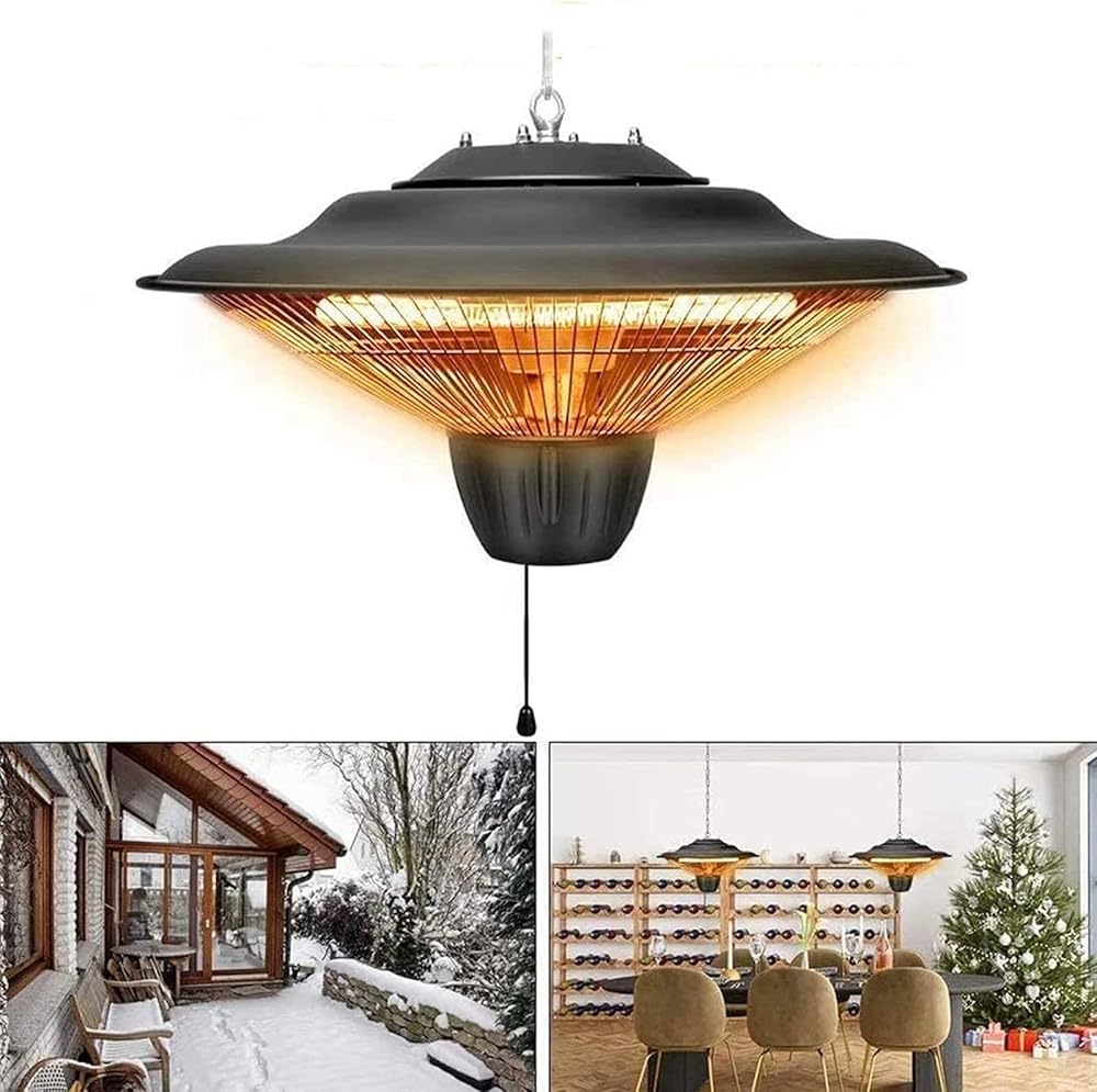 Outdoor Electric Patio Heater, Ceiling Mounted Heater, Infrared Halogen Heaters, Overheat Protection, Tip-Over Shut Off, for Balcony, Garage and Indoor