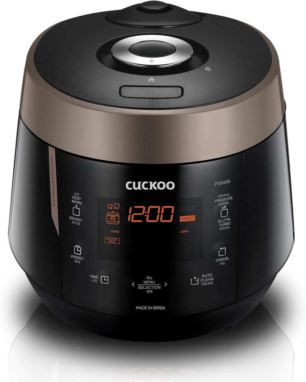 CUCKOO CRP-P0609S | 6-Cup (Uncooked) Pressure Rice Cooker | 12 Menu Options: Quinoa, Nu Rung Ji, GABA/Brown Rice & More, Made in Korea | Black/Copper