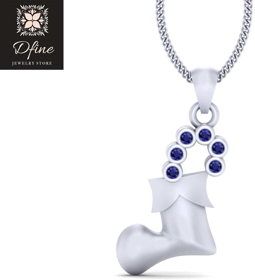 Solid 10k White Gold Christmas Sock Pendant Blue CZ Christmas Necklace Xmas Gift For Her