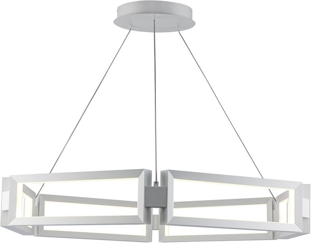 TRANS GLOBE MDN-1590 WH I Nightingale Collection 35 Inch Six-Light Dimmable LED 3000K Chandelier Pendant - in a White Finish | Modern Contemporary Light Fixture |