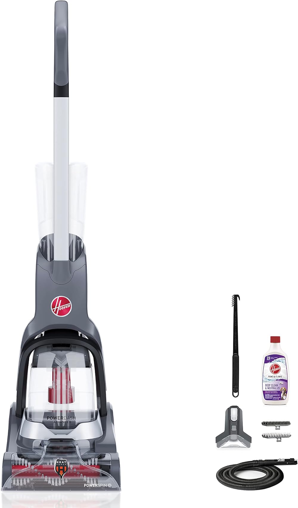 Hoover PowerDash Pet Advanced Compact Carpet Cleaner Machine with Above Floor Cleaning, for Carpet and Upholstery, Carpet Shampooer, Lightweight, Pet Stain and Odor Remover, FH55050PC, Grey