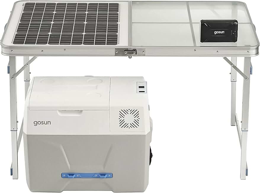 GOSUN Chill Solar Cooler + SolarTable 60 & PowerBank+ | ISolar Powered Cooler, Wheels & Portable Foldable Solar Table |Solar Power Charger