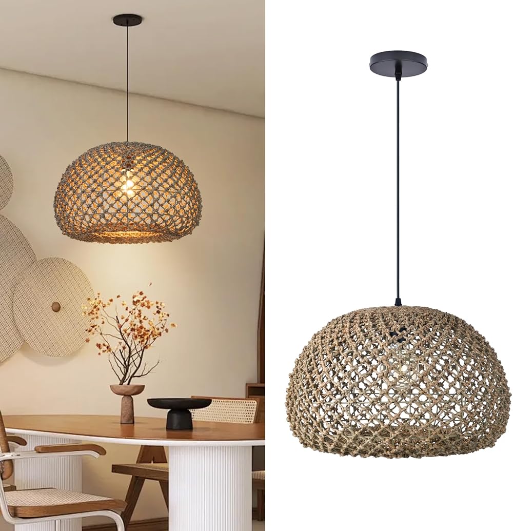 Arturesthome Farmhouse Rattan Pendant Lights for Living Room,Boho Chandelier Ceiling Hanging Lamp Crafts Lampshade for Bedroom Foyer