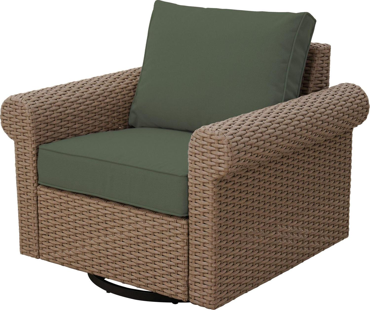 allen + roth Emerald Cove Wicker Brown Steel Frame Swivel Glider Conversation Chair with Green Cushioned Seat