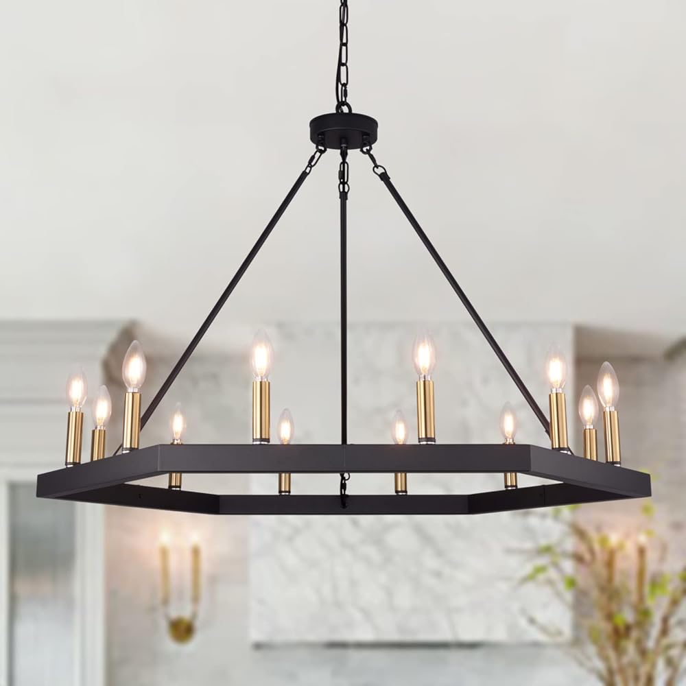 12 Light Large Chandeliers for High Ceilings, Modern Farmhouse Chandelier 40