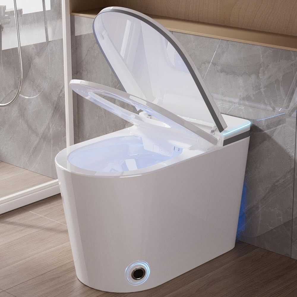 Luxury Smart Toilet Bidet with Auto Open/Close Lid, Tankless One Piece Electric Toilet Bidet Built in Combo for Bathrooms, Foot Sensor Flush, Heated Seat, Warm Water, Dryer, Intelligent Light