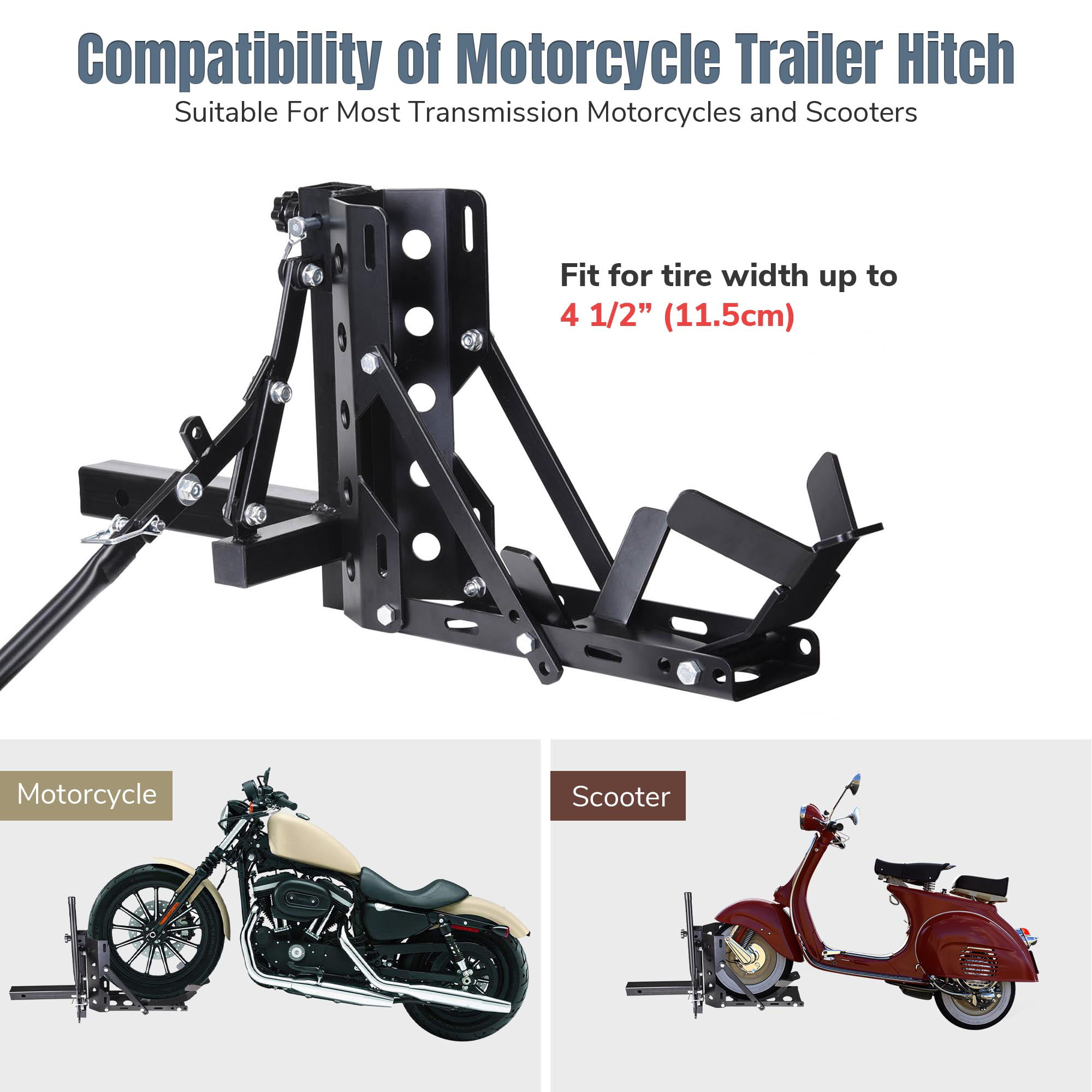 Yescom 800lb Motorcycle Trailer Hitch 2  Tow Receiver Scooter Carrier Steel Hauler Hitch Mount Rack