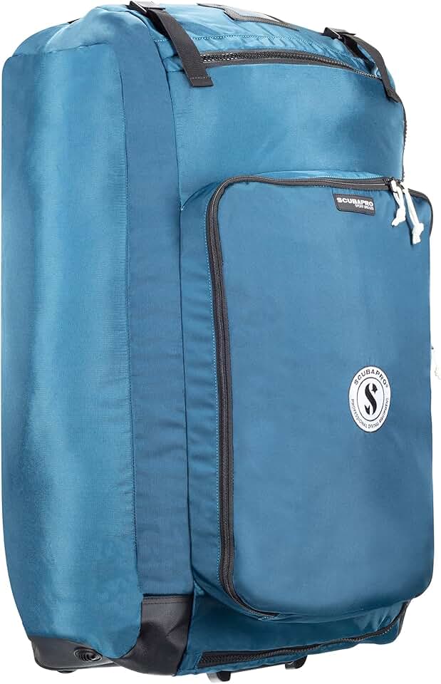 SCUBAPRO Sport 125 Roller Dive Bag with Backpack Straps, Top and Bottom Carry Handles and Double Duffel Straps for Scuba Diving Gear, Denim Blue Color Fabric