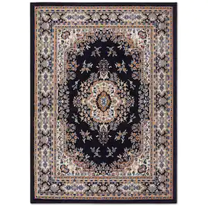 Home Dynamix Premium Sakarya Navy Blue/Brown 9 ft. x 12 ft. Medallion Area Rug