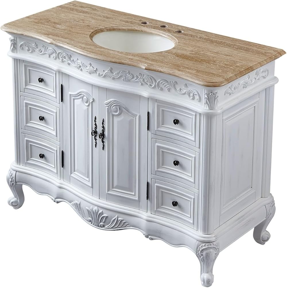 Silkroad Exclusive HYP-0152-T-UIC-48 Countertop Travertine Single Sink Bathroom Vanity with Cabinet, 48