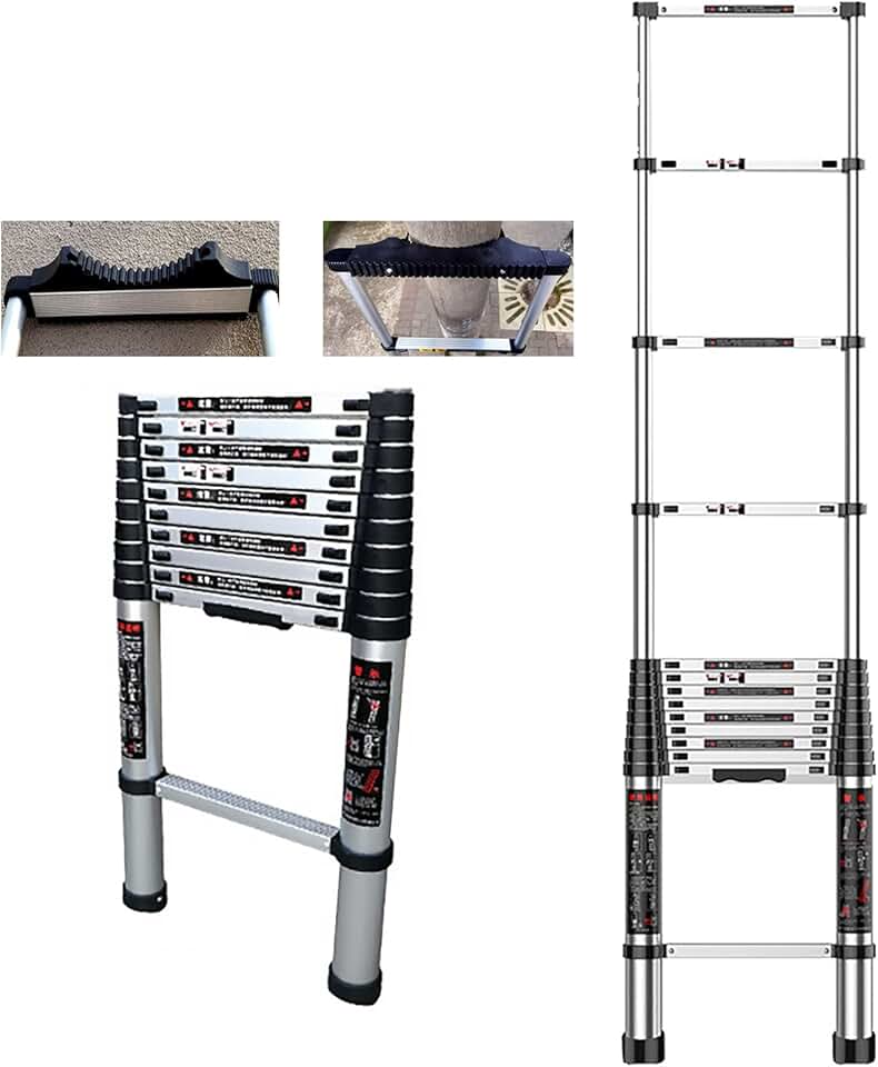 Telescopic Ladder Large Extension Telescopic Ladder with Non-Slip Safety Parts, Lightweight Telescoping Ladder for Industrial/Emergency Use, Easy to Storage (Size : 2.7m/8.9ft)