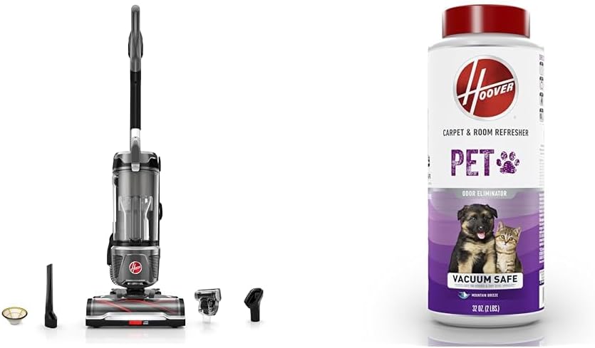 Hoover WindTunnel Tangle Guard Bagless Upright Vacuum Cleaner Machine, for Carpet and Hard Floor, UH77100V + 32 oz Pet Carpet & Room Refresher, Carpet Powder, Mountain Breeze Scent, AH31211