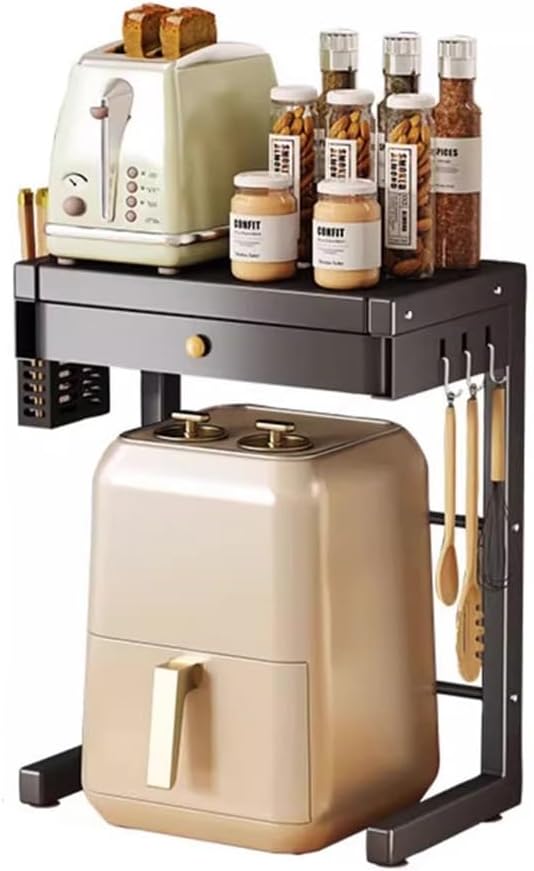 2-Tier Microwave Oven Rack, Microwave Stand with Storage Drawer, Freestanding Microwave Oven Stand Rack, Home Storage Shelf Rack with Chopstick Tube, Printer Stand for Living Room Office Bedroom ( S