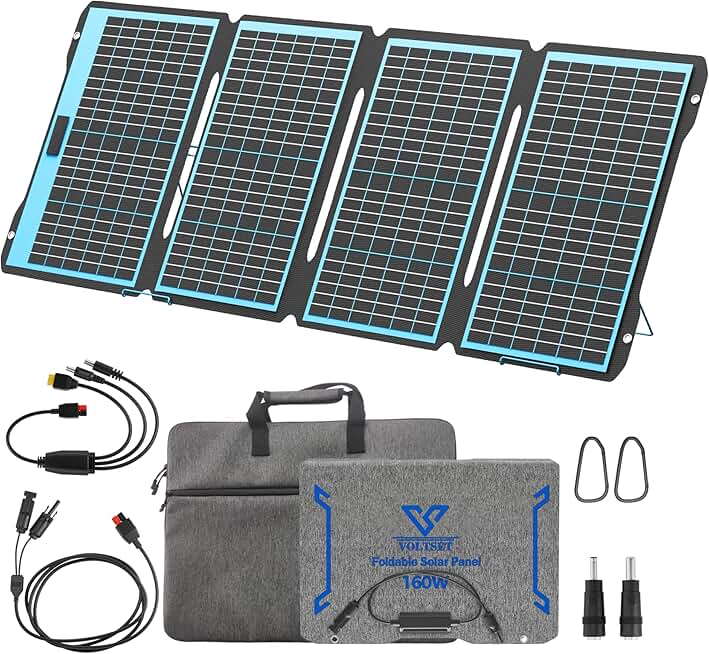 160W Portable Solar Panels, Foldable Solar Panel Charger of ETFE 23.5% High Efficiency with Adjustable Kickstand, Waterproof IP68 for Mobile Power Station RV Camping Off Grid