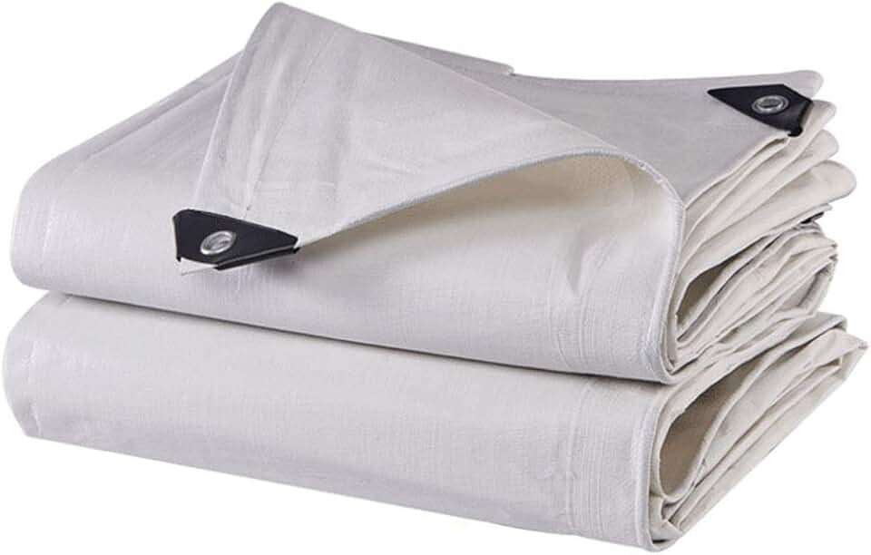 180g/m² Heavy Duty Tarpaulin White Tarp Cover - Waterproof UV Resistant Rot and Rip Proof Tarp with Grommets and Reinforced Edges (Size: 8mx6m)