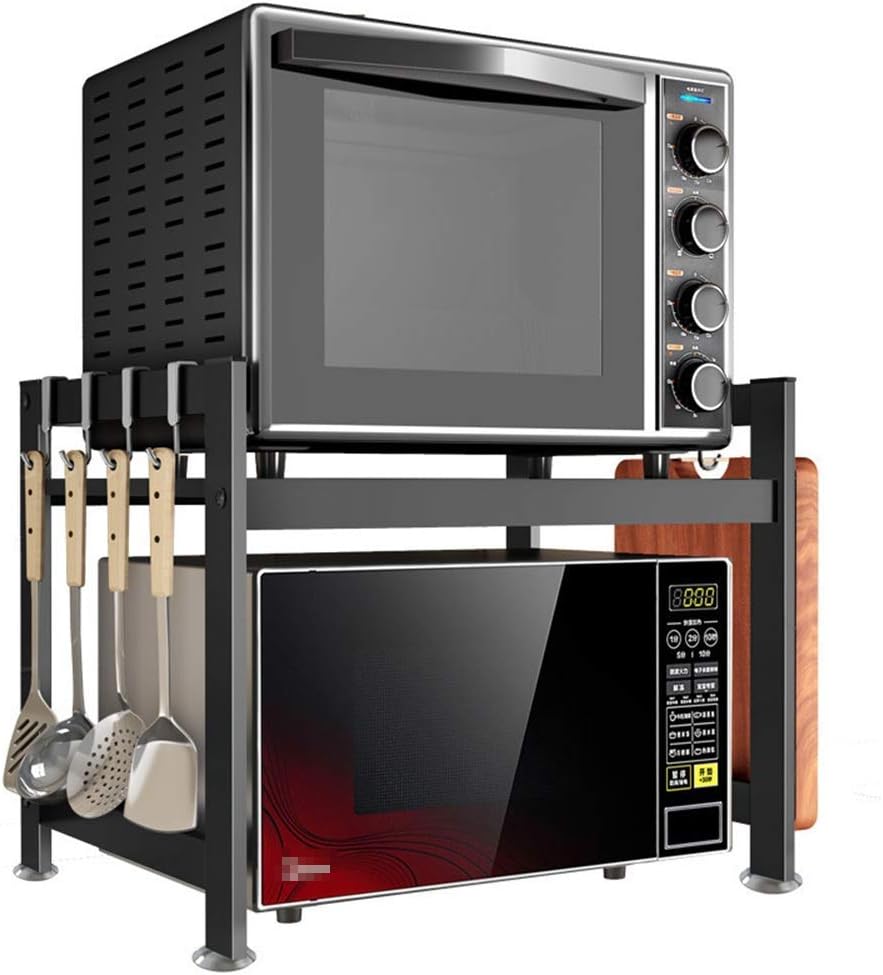 JF-XUAN Kitchen Shelf Microwave Oven Stand 2-Tier Stainless Steel Microwave Oven Rack Multifunction Kitchen Shelf Kitchen Baker's Rack (Color : Black, Size : 55X38X45CM)