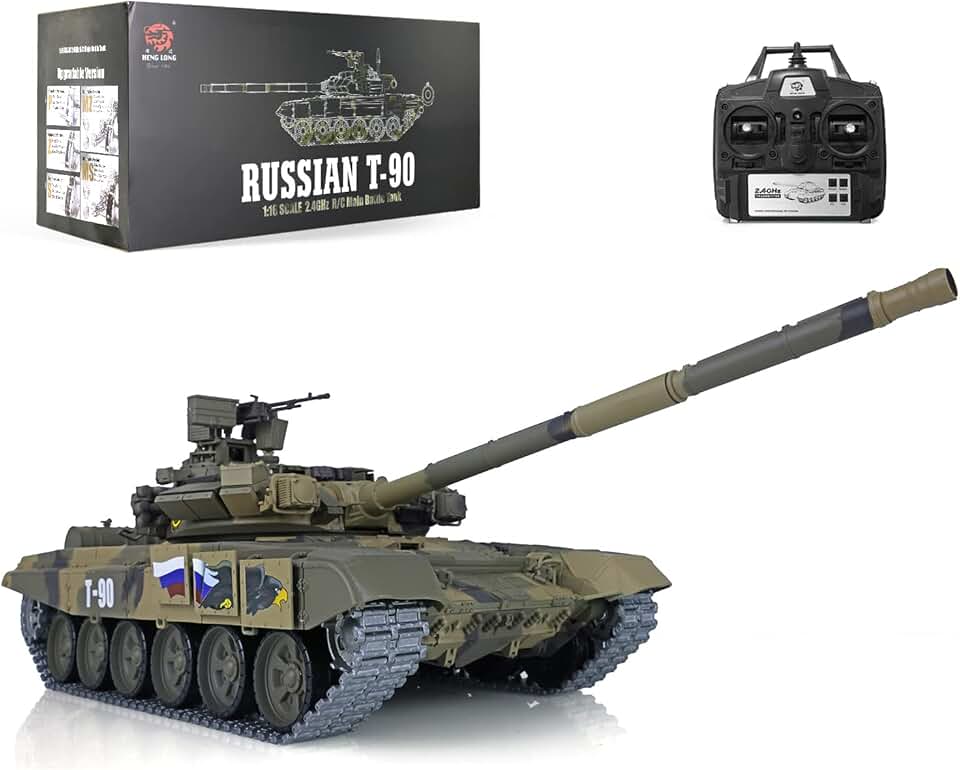 Heng Long Upgraded Remote Control 2.4Ghz Tk7.0V 1/16 Scale Russian T-90 Main Battle Air Soft Rc Tank Smoke & Sound (Upgrade Version W/Metal Gear & Tracks)