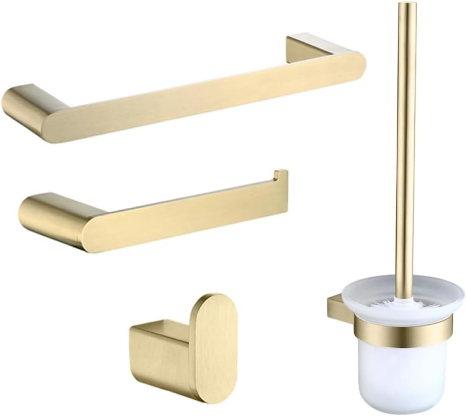 Gold Paper Holder Towel Holder Bar Brushed Robe Hook Cloth Hanger Bathroom Accessories Stainless Steel Screw Wall Mounted,4 pcs set