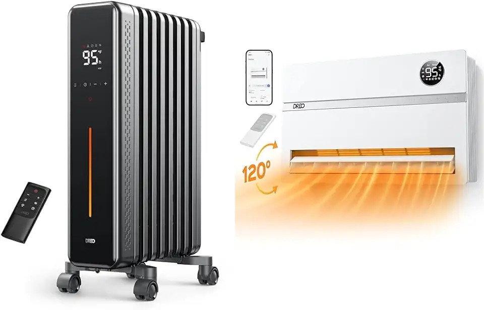 Dreo Radiator Heater, 1500W Portable Space Oil Filled with Remote Control & Smart Wall Heater, Electric Space Heater for Bedroom 1500W, 120° Vertical Oscillation