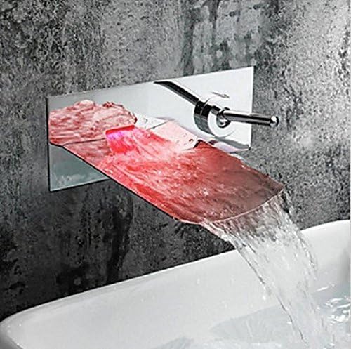 GOWE Chrome Water Led Bathroom Tap Faucet Temperature Color Changing LED Waterfall Wall Mount Bathroom Sink Faucet
