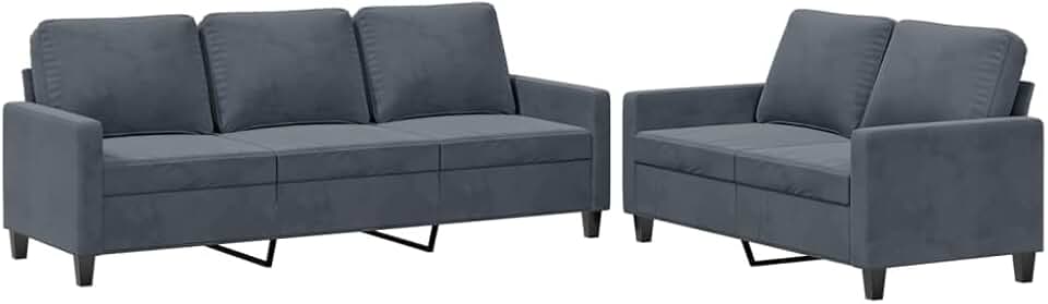 vidaXL 2-Piece Dark Gray Velvet Sofa Set - Comfortable Seating with Armrests & Cushions for Living Room or Office