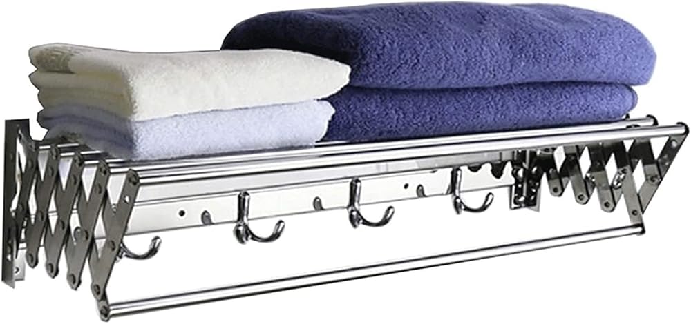 50-100cm Space Saver Wall Mounted Laundry Clothes Drying Rack Bathroom Towel Holder with Hooks Foldable Airer Washing Line Hanger with Rod Easy Storage (Size : 80cm)