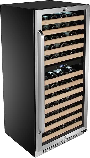 Whynter BWR-0922DZ 92 Built-in or Freestanding Stainless Steel Dual Zone Compressor Large Capacity Wine Refrigerator Rack for Open LED Display, Dark Grey-92 Bottle, Dark Grey