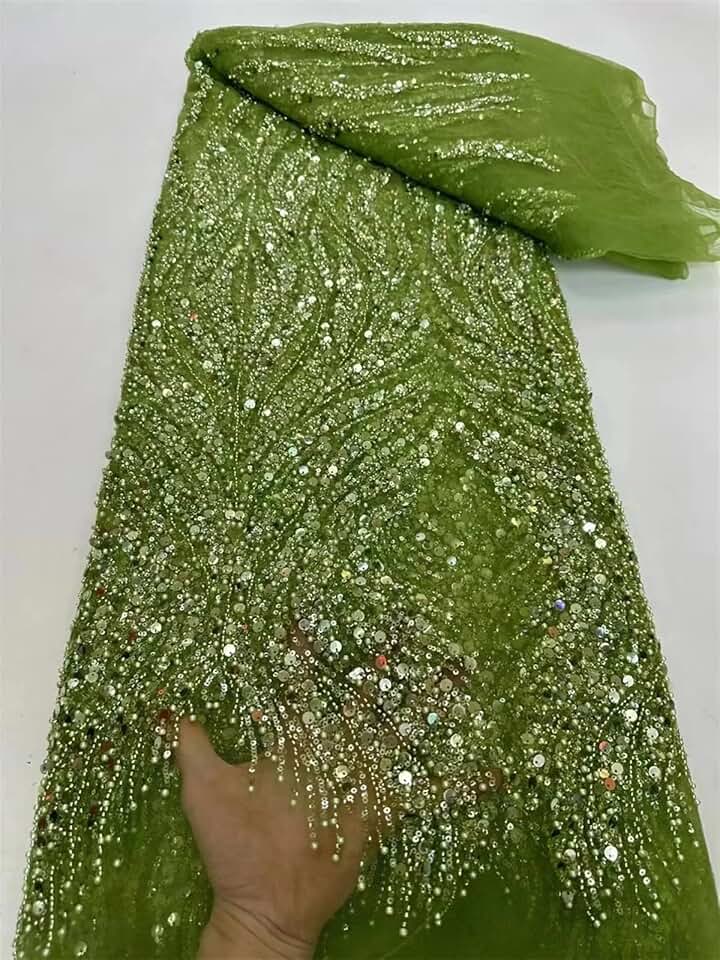 African Lace Fabric Sequins Beaded Embroidery Groom Nigerian French Tulle Lace Fabric for Wedding Dress