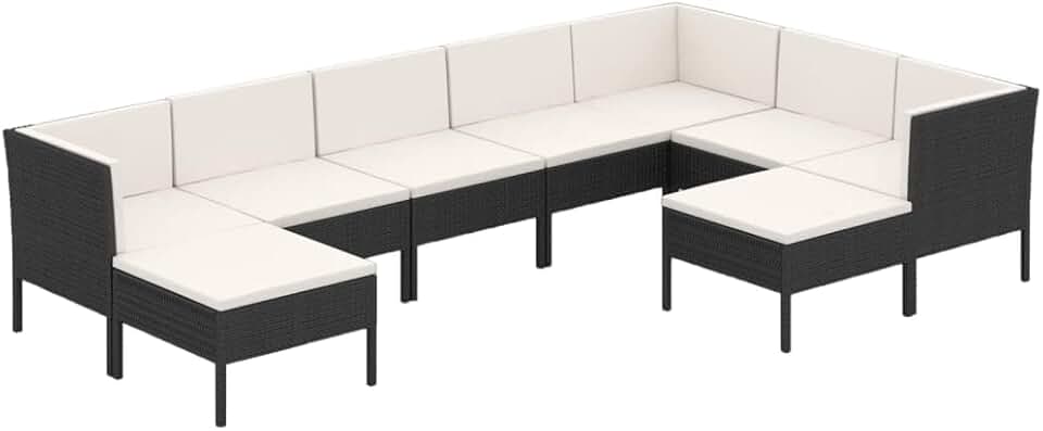 vidaXL 6 Piece Patio Lounge Set with Cushions - Poly Rattan Black - Weather-Resistant Outdoor Furniture Set - Modular Design - Comfortable Seating with Soft Cushions - Ideal for Garden, Terrace, o...