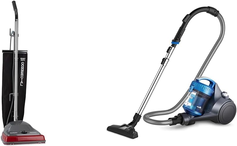 Sanitaire SC679K Tradition Upright Commercial Bagged Vacuum, Red & Eureka Whirlwind Bagless Canister Vacuum Cleaner, Lightweight Vac for Carpets and Hard Floors, Blue