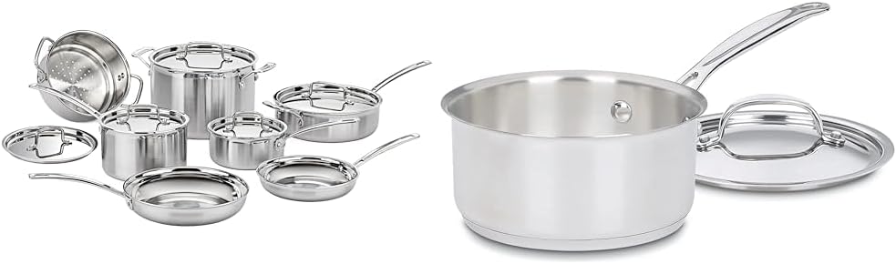 Cuisinart 12 Piece Cookware Set with 1.5 Quart Saucepan, MultiClad Pro Triple Ply Stainless Steel