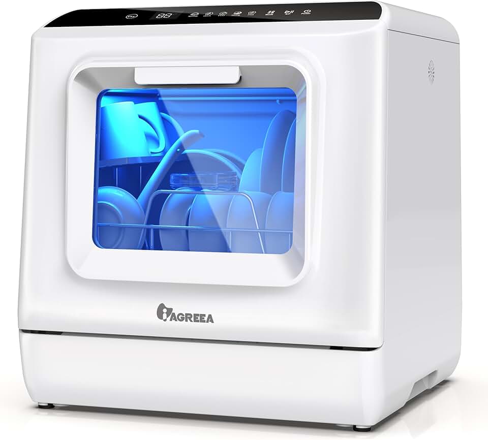 IAGREEA Portable Countertop Dishwasher, No Hookup Needed, Compact Dishwasher With 5-Liter Built-in Water Tank,5 Programs, 360° Dual Spray