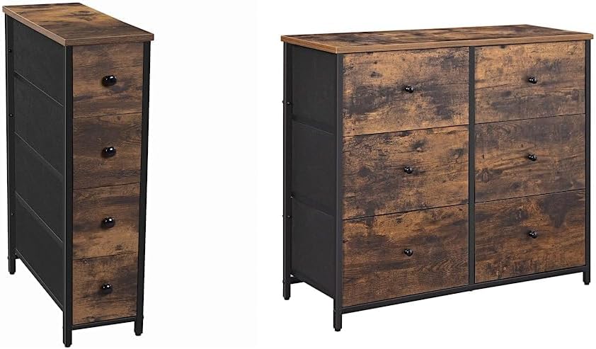 SONGMICS Narrow Dresser and 6 Drawer Dresser Bundle for Bedroom and Closet Storage